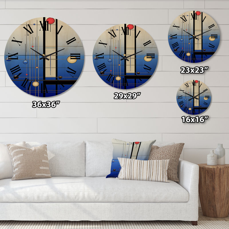 Pucida Futuristic Minimalism Full Moon Awareness II - Modern Geometric Oversized Wood Wall Clock, Medium