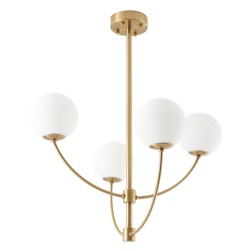 4-Light Brass Steel Chandelier With White Glass Shades