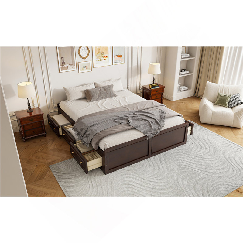 Structure de lit plateforme en bois avec 6 tiroirs