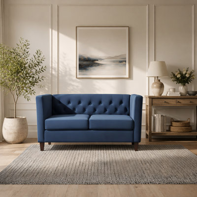 Mid-Century Button Tufted Velvet Loveseat with Solid Wood Legs