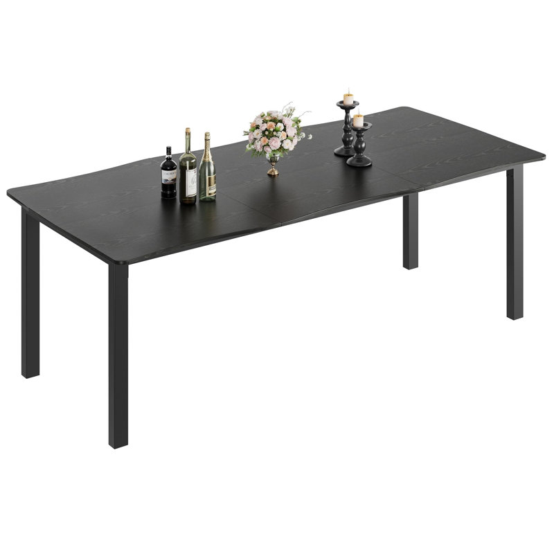 Table de salle à manger Rustic Wave Edge pour 6-8, plateau en panneau de fibres à densité moyenne avec structure en métal