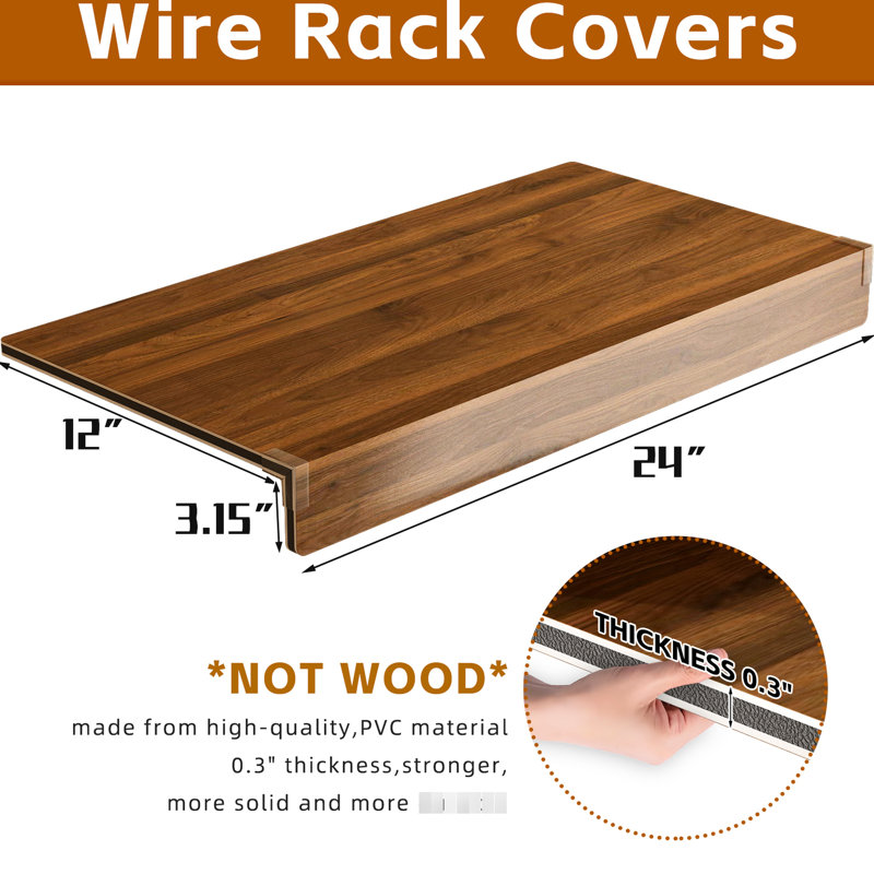 Housses de tablettes en fil métallique de 24 pouces et 5 pièces de couleur noyer pour garde-robe de garde-manger amovibles avec tablettes en bois texturées et 10 supports à angle droit en acrylique