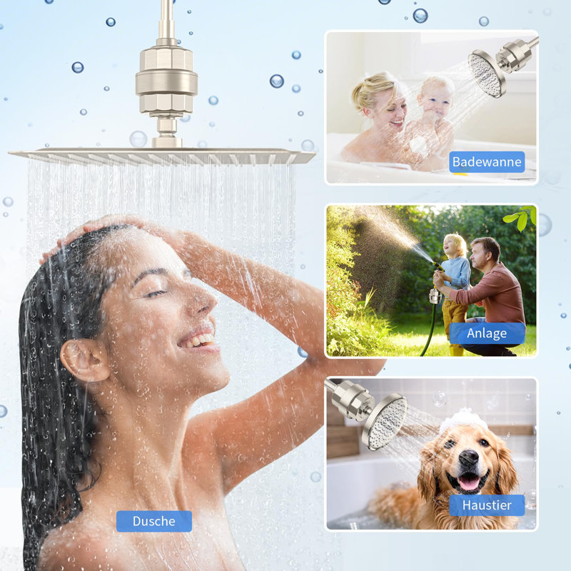 Filtre de pomme de douche à 20 étapes pour eau dure, Nickel brossé