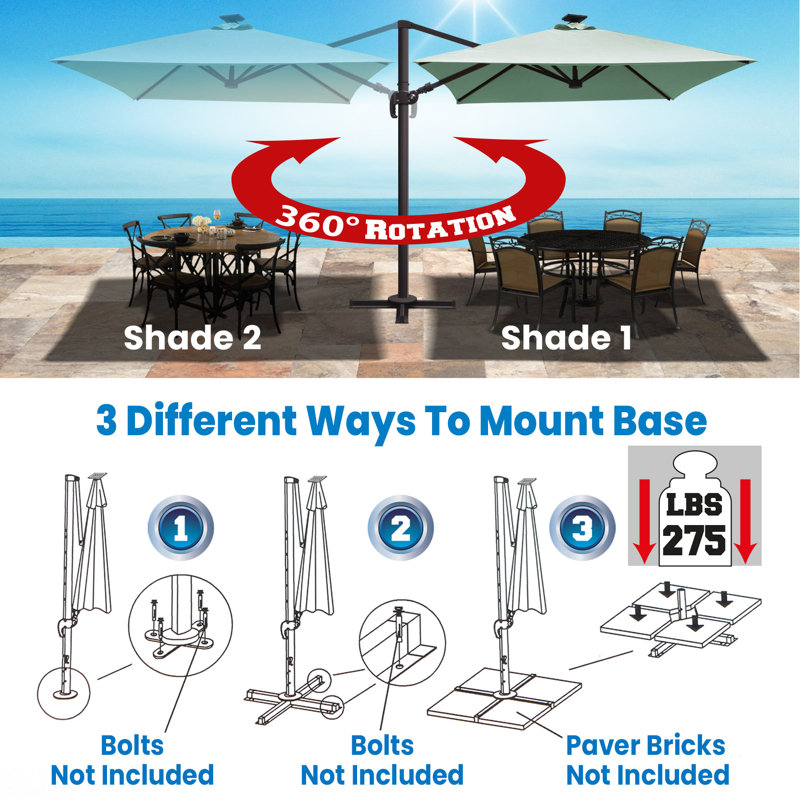 Parasol en porte-à-faux 8 pi x 8 pi Sunbrella, Spa
