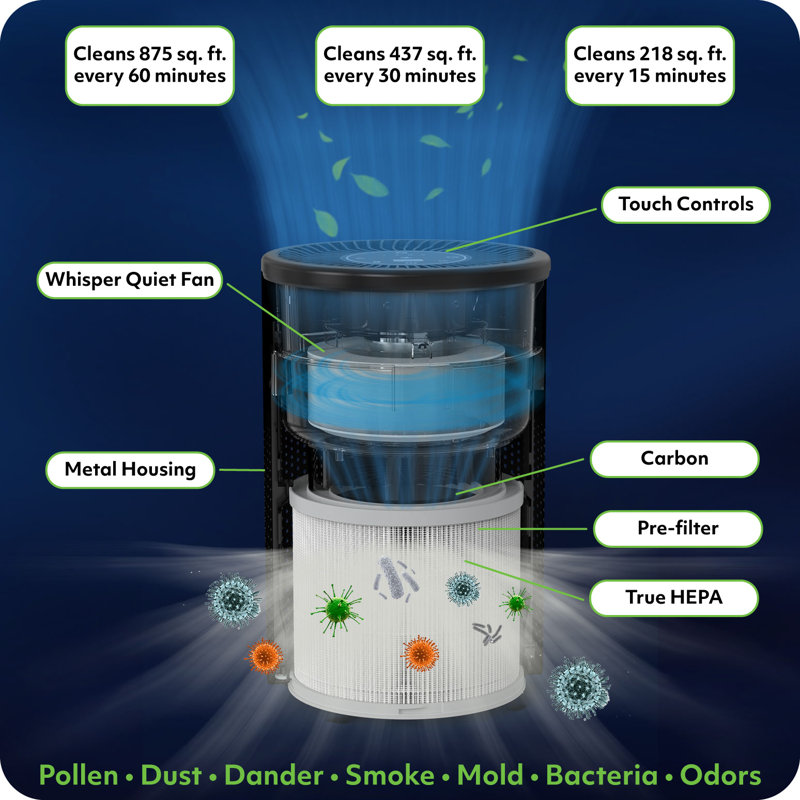 Black HEPA Air Purifier with Odor Absorbing Filter