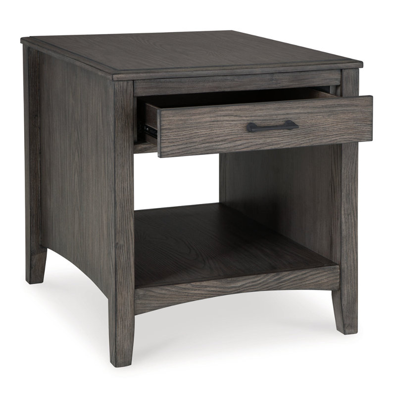 Gray Rectangular Wood End Table with Storage Drawer