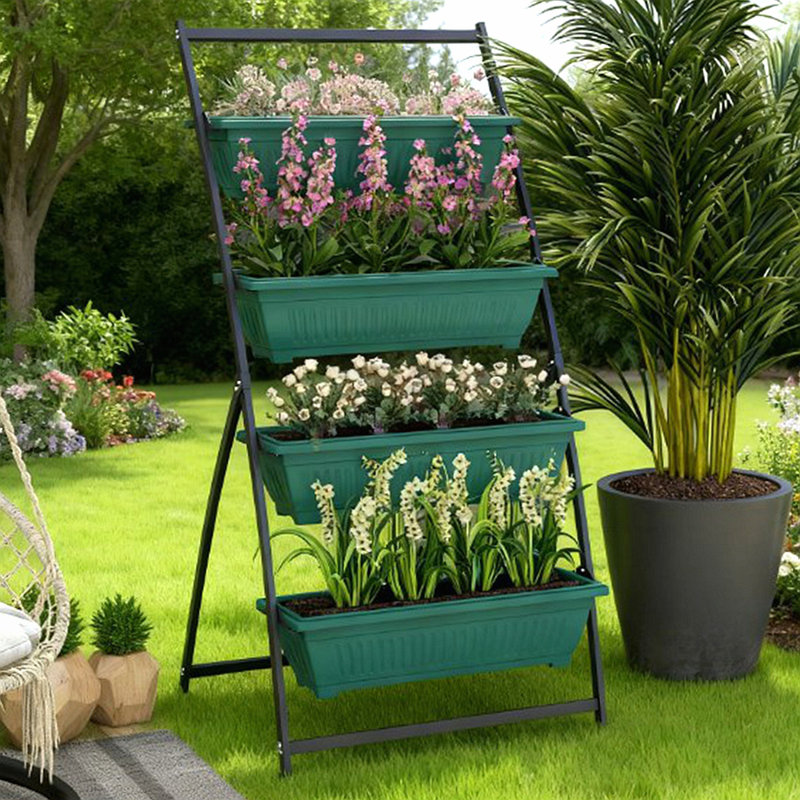 Jardinière surélevée à niveaux pour jusqu'à quatre plantes, conception ergonomique et auto-vidange pour une utilisation intérieure ou extérieure