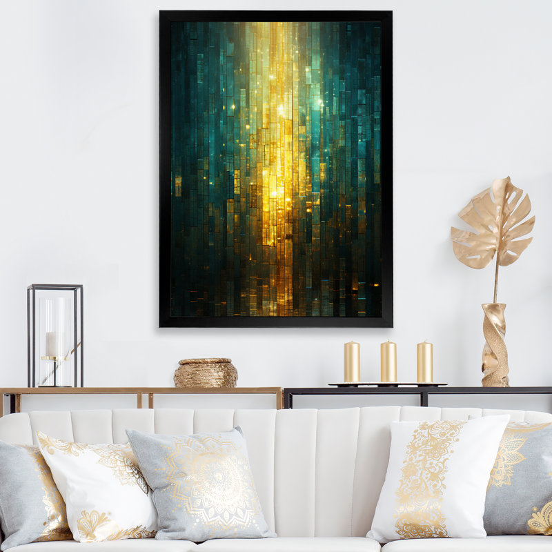 «Abstract Ocean Sunrise - Art mural moderne sur toile géométrique, H 40 po x l 30 po x P 1,5 po, Cadre simple noir