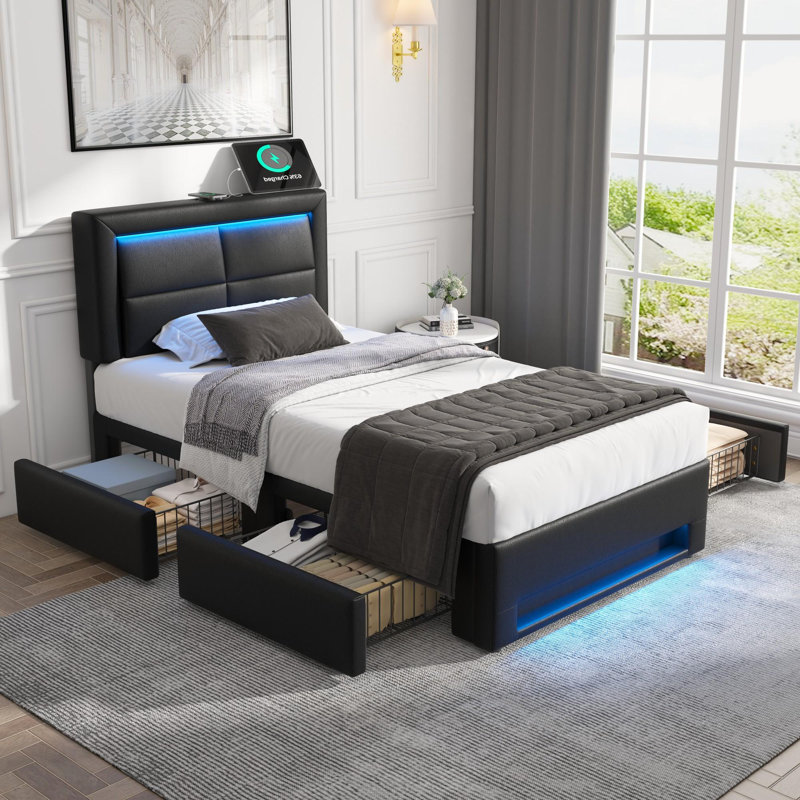 Dawsyn Upholstered Ottoman Storage Bed, Black, European Single (90 x 200cm)