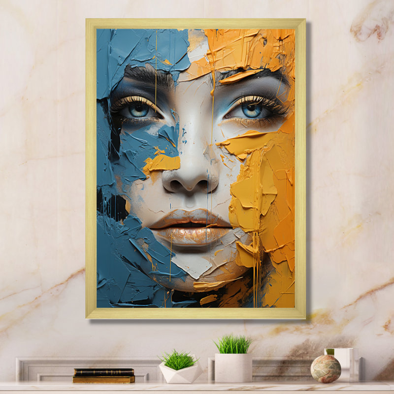 " Collage Explorations III ", 32" H x 16" W x 1" D, Gold Picture Framed