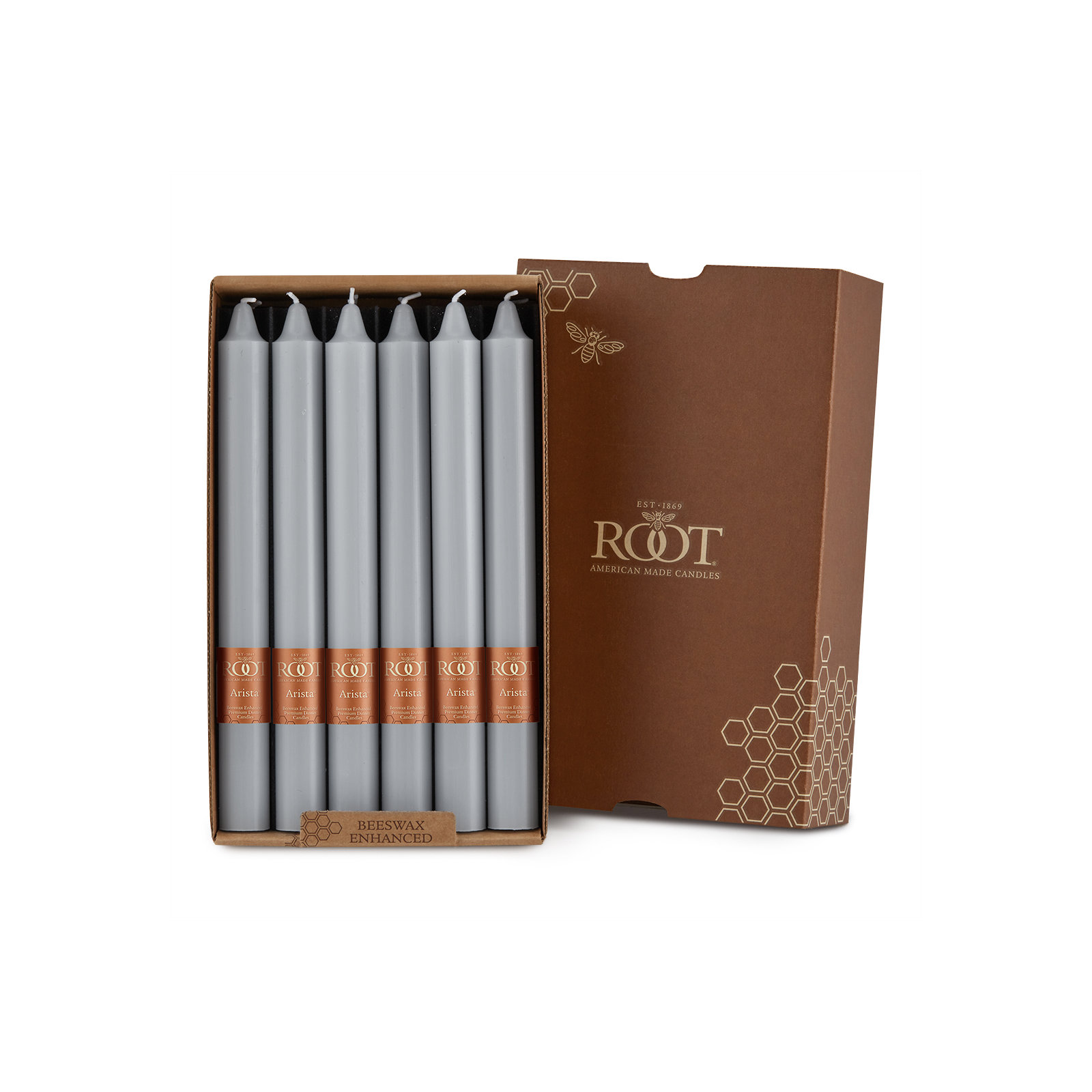 Root Candles Unscented Taper Candle, 9" H x 0.88" W x 0.88" D, Gray