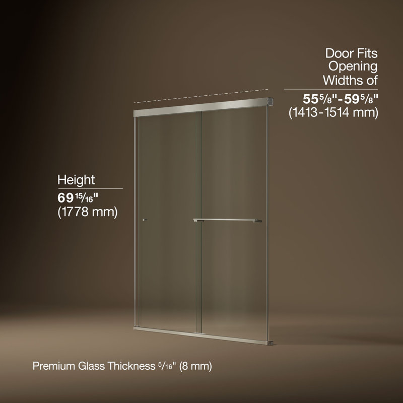 Revel 59.63" x 70" Double Sliding Shower Door with CleanCoat® Technology, Crystal Clear, Anodized Brushed Nickel