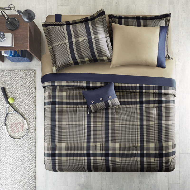 Ensemble d'édredon à carreaux avec draps, Ensemble literie pour lit simple
