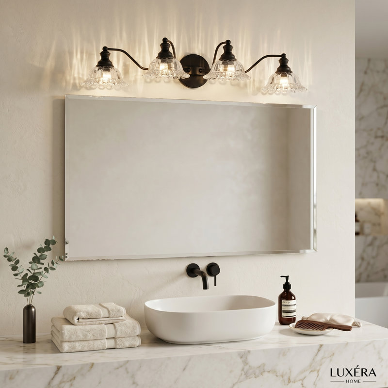 Éclairage de meuble-lavabo rétro, Clair, Noir mat, Quatre lumières