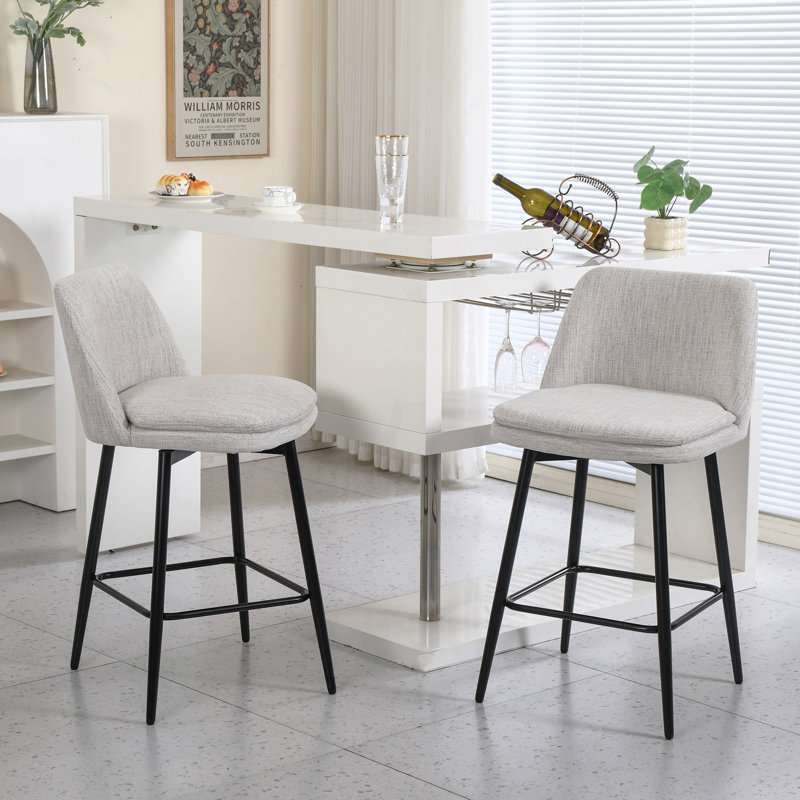 Ensemble de 2 tabourets de bar rotatifs à hauteur de comptoir 25,6 po H 25,6 po, Blanc cassé, Lin lin