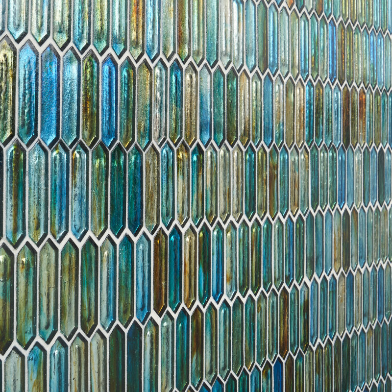 Carreau de mosaïque murale en verre l 10,42 po x L 11,81 po Bond Tile Fractal Picket (0,85 pi2 / feuille), Lagune tropicale