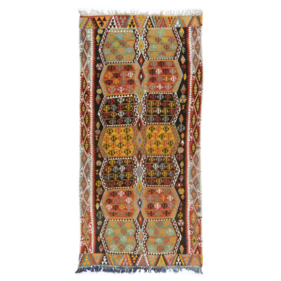 6x11.6 Ft Vintage Handmade Turkish Wool Kilim Runner, Flat-Weave Floor Covering