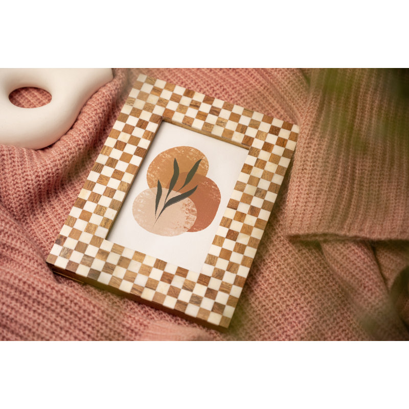 Picture Frame Bone & Wood Checkered Design, 5" W x 7" H