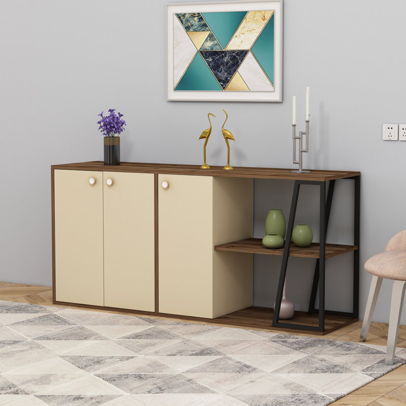 Mackerley 160 cm W Sideboard, Light Walnut/Beige/Black