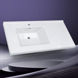 Left Offset 42"  Single Bathroom Vanity Top In White Countertop With Solid Surface Sink Basin