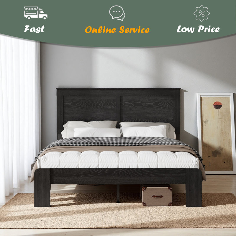 Cadre de lit plateforme en bois, silencieux, sans sommier et outil d'assemblage facile, grand rangement sous le lit