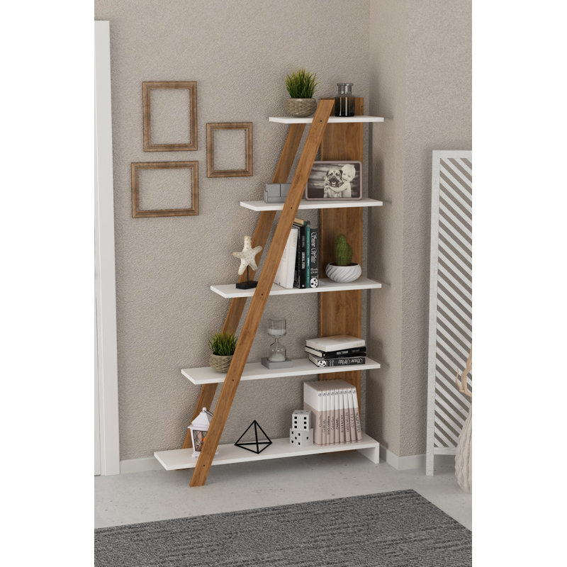 Gracelee 65" H x 39" W Ladder Bookcase, Display Corner Shelves