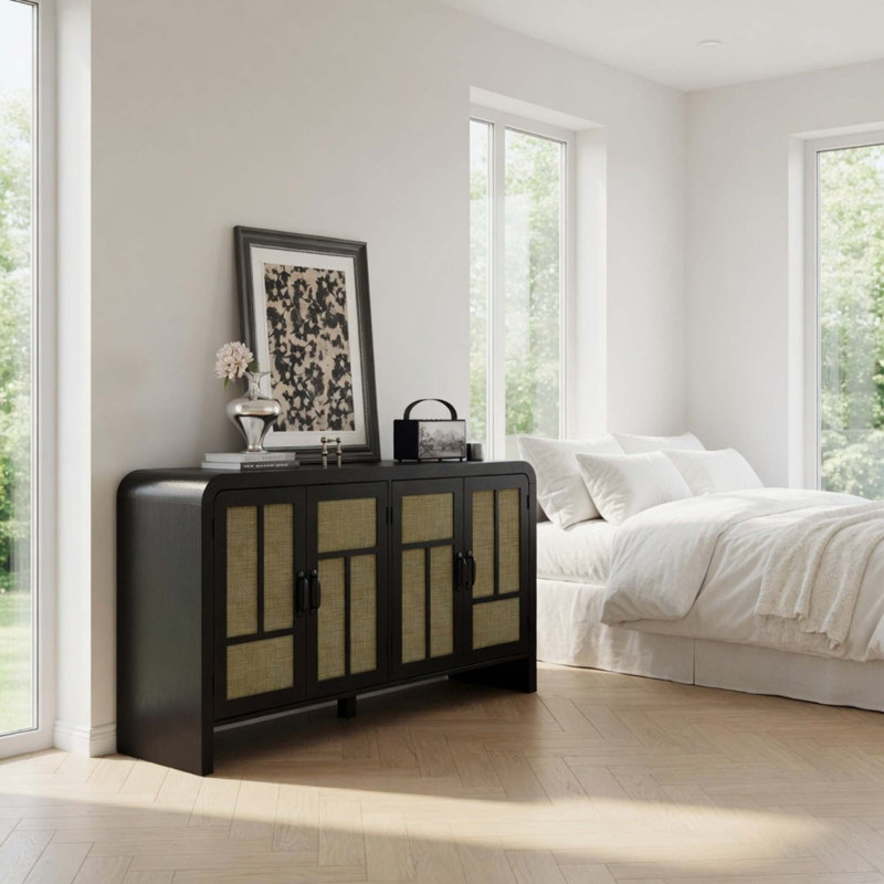 Buffet boho en rotin avec tablettes réglables