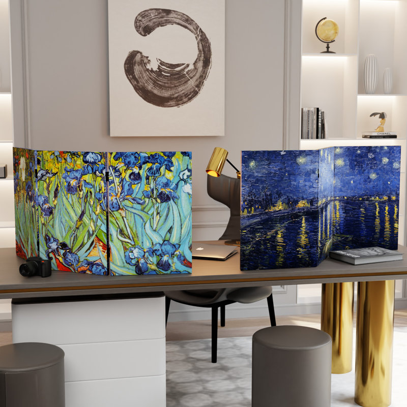 Van Gogh Stars and Flowers Art Canvas Folding Screen, 71" H x 64" W x 1" D