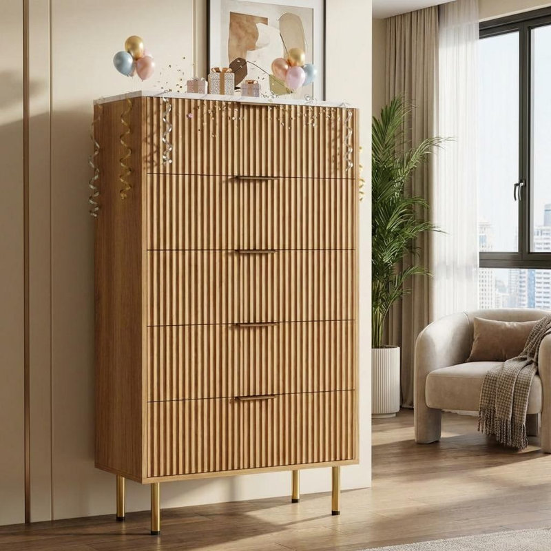 70.1cm W 5 - Drawer Chest of Drawers, Tan