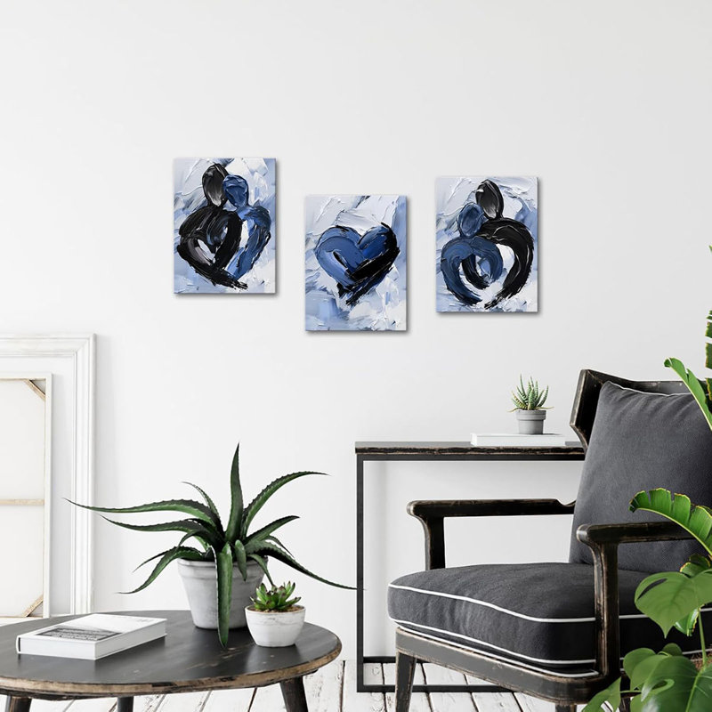 3 Piece Wrapped Canvas Print, Blue