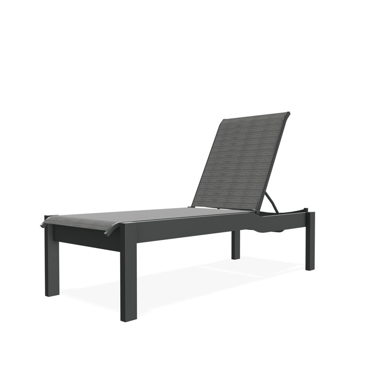 Leeward Sling Marine Grade Polymer Lay-flat Stacking Armless Long Frame Chaise with Wheels, Collect Indigo, Graphite