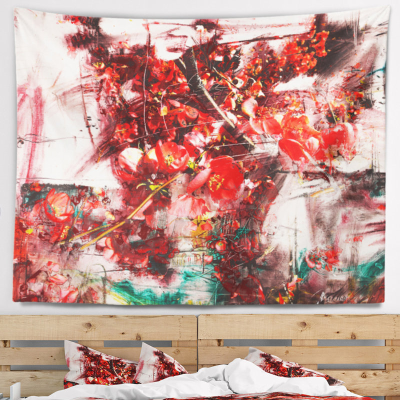 Tapisserie d’arrière-plan abstrait fleurs rouges, H 32 po x l 39 po