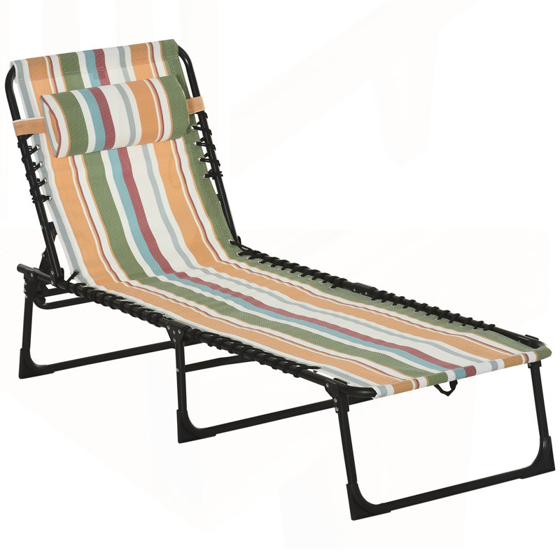 Folding Chaise Lounge Pool Chair With 4-Position Reclining Back, Pillow, And Breathable Mesh For Outdoor Relaxation