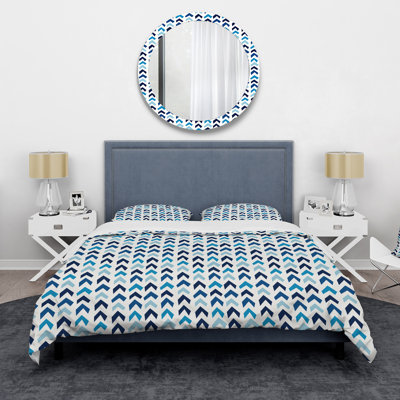 Geometric Chevron In Shades Of Blue I - Modern Duvet Cover Set - Microfiber Polyester