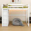 Lit mezzanine double avec lumière DEL, cadre de lit mezzanine en bois avec tablettes de rangement et garde-robe-412329318