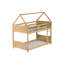 House Floor Bunk Bed, Twin Over Twin, White Oak Finish, Rubber Wood Material, Guardrails, And Classic Fluted Bed Style Featuring Low Height For Stability, , Panel Ends Design