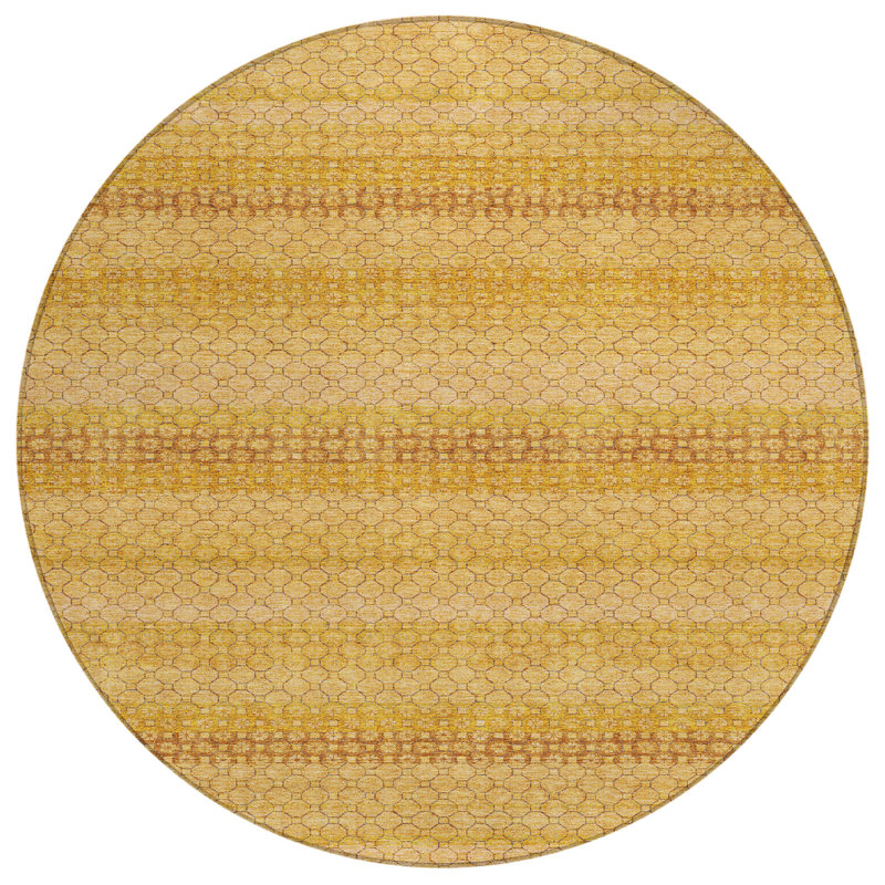 Tapis intérieur lavable rayé rond 8 pi blé et or