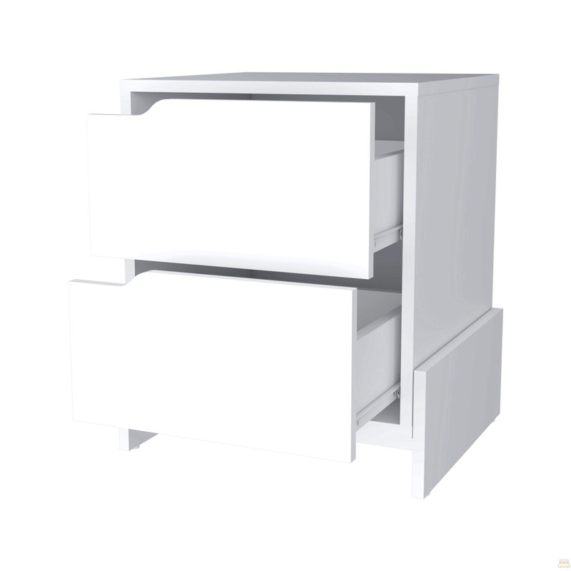 Table de chevet 2 tiroirs, Blanc