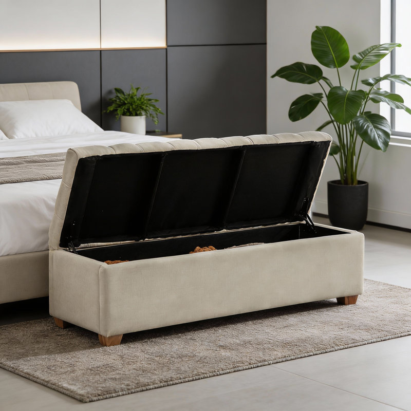 Banc de repose-pieds capitonné l 60,2 po, Beige