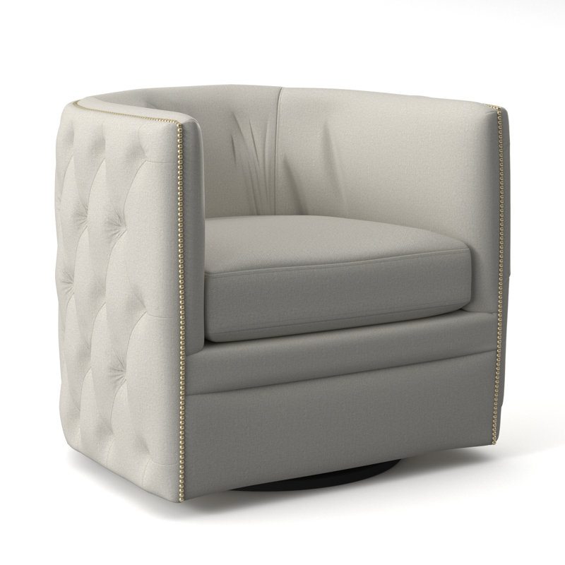 Palazzo 31.5'' Wide Tufted Swivel Barrel Chair, White 5555-000, Bright Brass