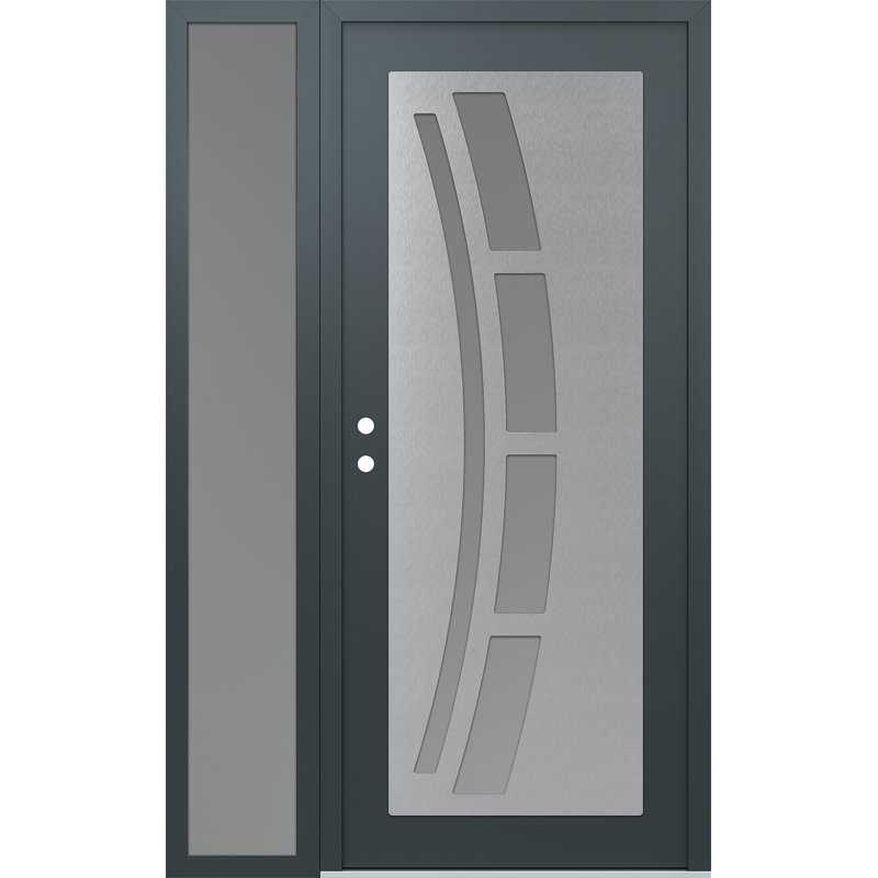 C12 droitier 48 po X 80 po Panneau d'entrée en acier argenté anthracite et verre givré anthracite avec porte d'entrée pré-montée en verre givré Sidelite