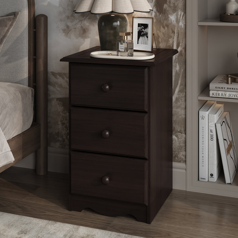 Gallashaw 100% Solid Wood 3-Drawer Nightstand, Espresso