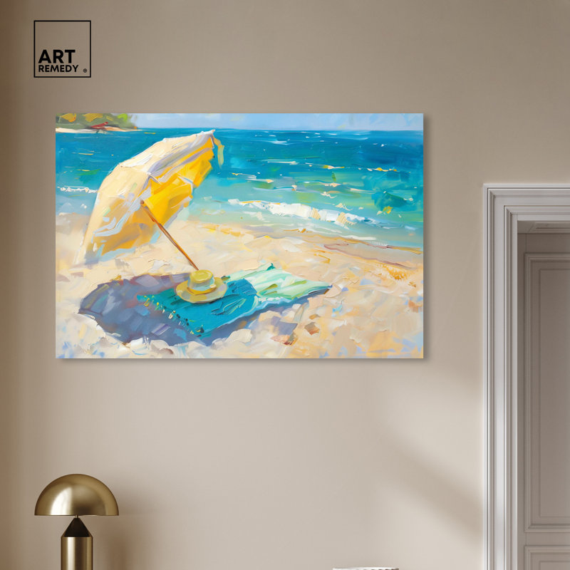 Morning Beach View Colorful Coastal Canvas Wall Art, 45" x 30"