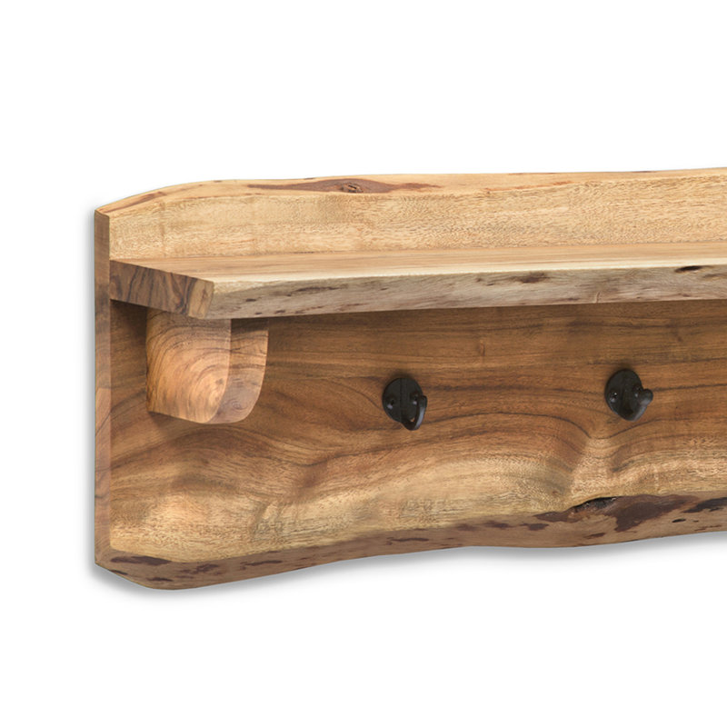 Bexton Industrial Solid Wood Metal Hairpin Live Edge Wall Mounted Coat Shelf And Bench With Storage, 18" H x 36" W x 14" D