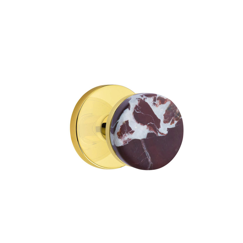 Ensemble de boutons de passage Emtek Select avec rosette à disque et tige conique, bouton en marbre Rosso Levanto (CF)