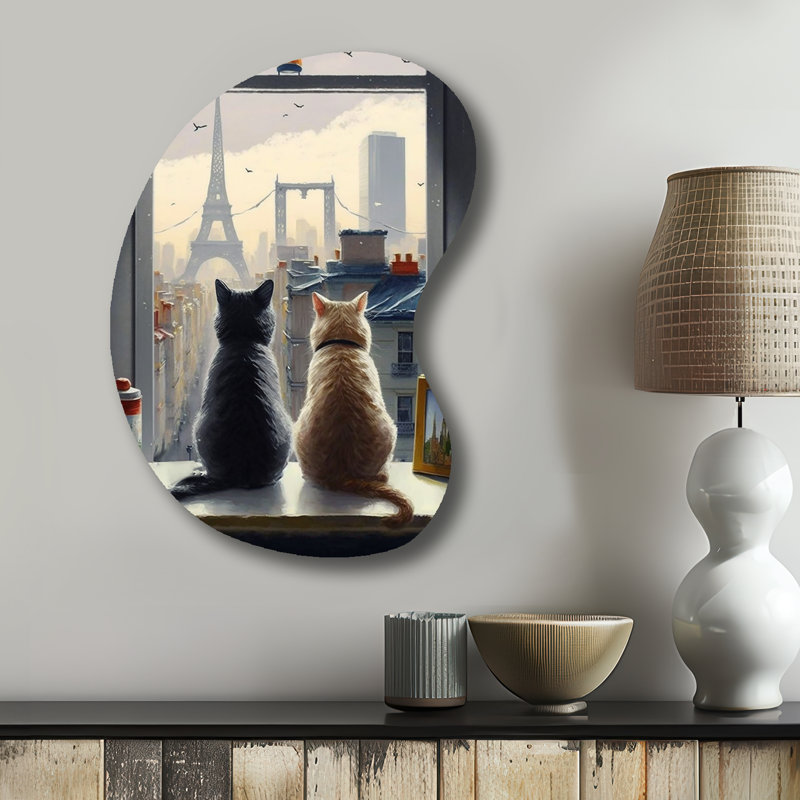 «Deux chats à Paris III», art mural en forme de chat de forme irrégulière, sculpture murale asymétrique en métal