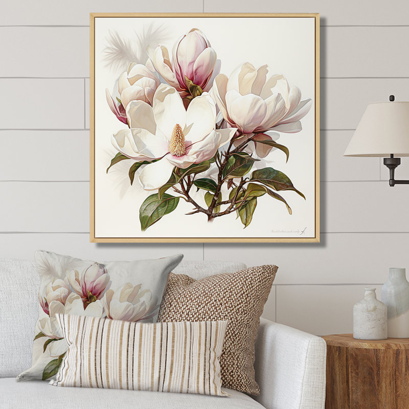 Magnolias en hiver, Cadre naturel flottant, H 36 po x l 36 po x P 1,5 po