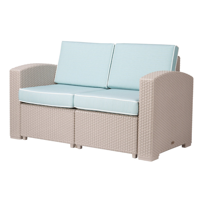 55.5'' Wide Straight Loveseat with Cushions, Blue, Beige