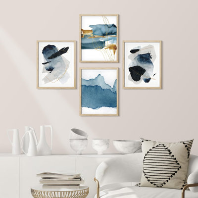 Bleu sarcelle or, coups de peinture pastel - ensemble de 4 reproductions de cadres photo simples