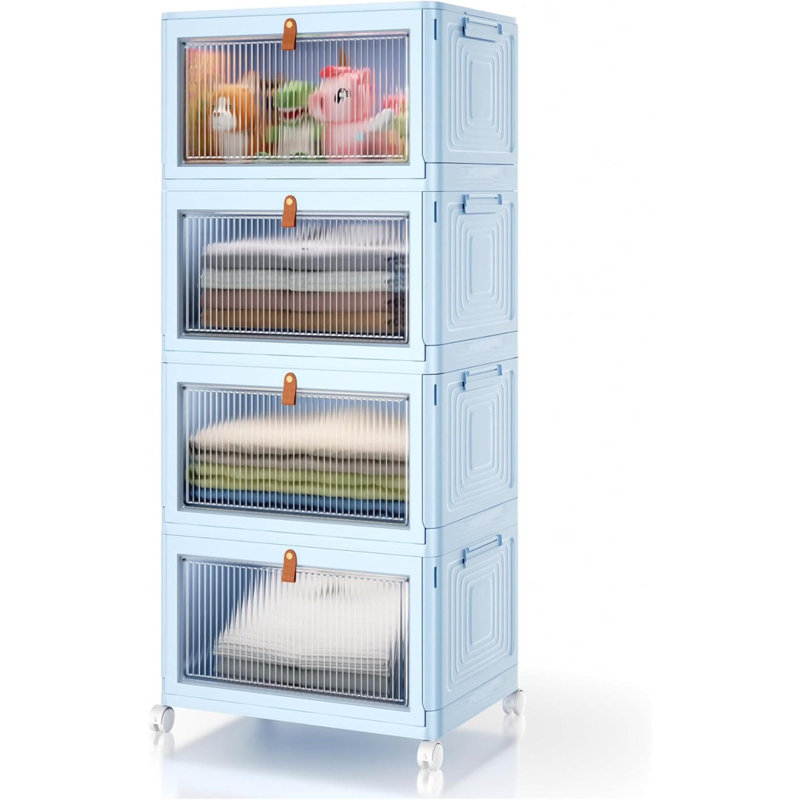 4 Tier Stackable Plastic Storage Bins With Lid And Wheels - 23 QT Closet Organizers And Storage, Foldable Storage Containers, Organization And Storage Boxes For Craft, Home, Pantry, Dorm